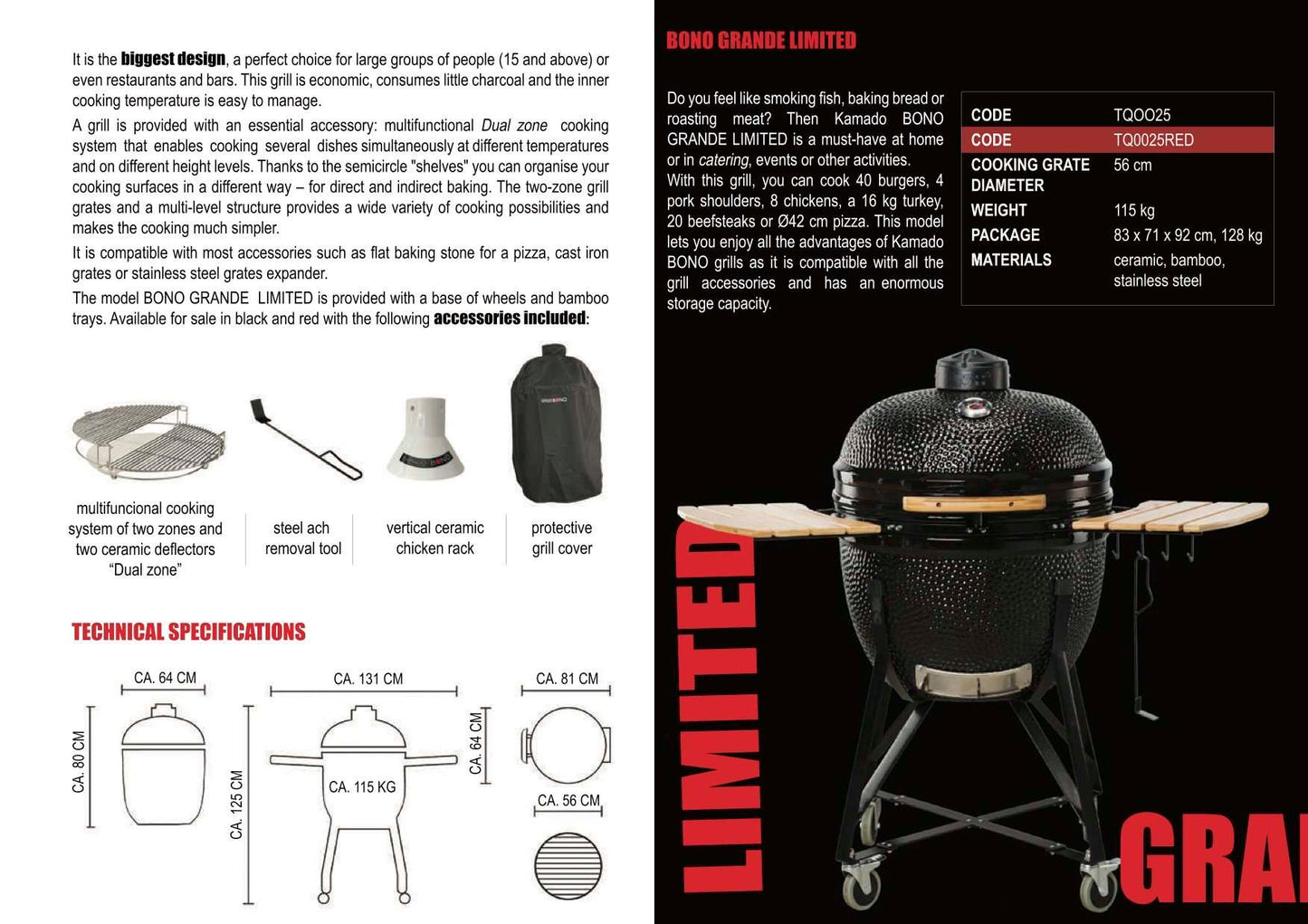 Kamado Bono - Red Limited Ceramic Grill 25″ - Schtik