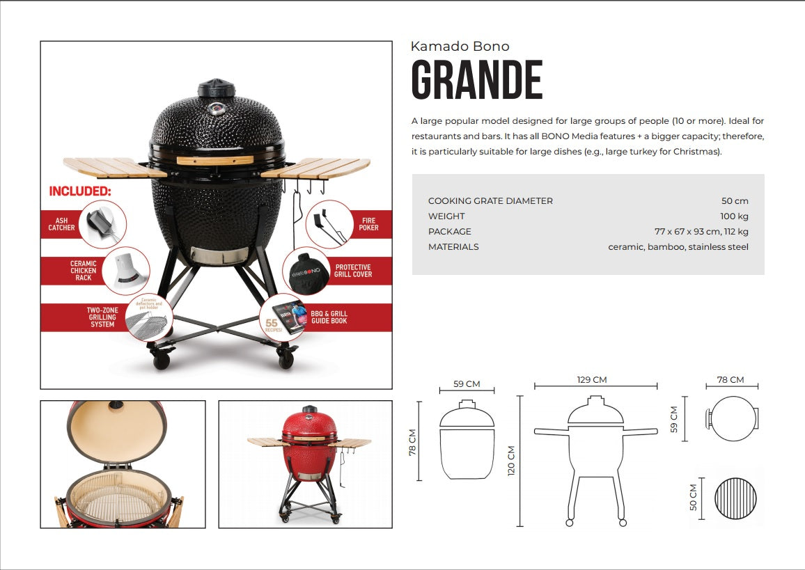 Kamado Bono - Black Grande Ceramic Grill 23″ - Schtik